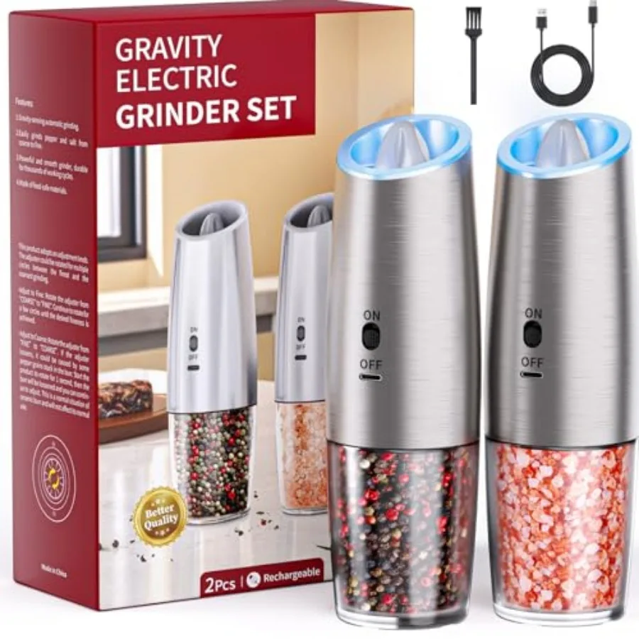 Rechargeable Gravity Electric Salt and Pepper Grinder Set with LED Light Type-C Fast Charging Adjustable Coarseness Large Capac
Rechargeable Gravity Electric Salt and Pepper Grinder Set with LED Light Type-C Fast Charging Adjustable Coarseness Large Capac