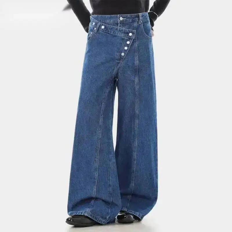 American Style men's jeans Irregular Buttoned Straight men's denim pants Unisex Loose Casual Design Wide Leg trousers XN964
American Style men's jeans Irregular Buttoned Straight men's denim pants Unisex Loose Casual Design Wide Leg trousers XN964
