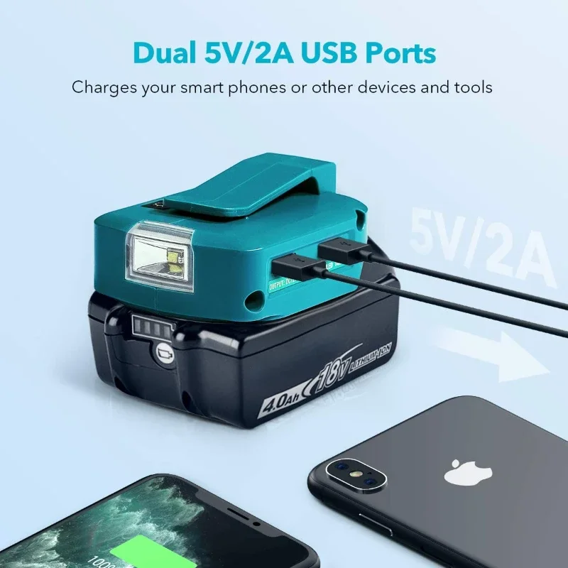 Адаптер яркий рабочий телефон для Makita 14,4 В/18 в, литий-ионная батарея BL1830 BL1430, двойной USB-конвертер с фонариком
Адаптер яркий рабочий телефон для Makita 14,4 В/18 в, литий-ионная батарея BL1830 BL1430, двойной USB-конвертер с фонариком