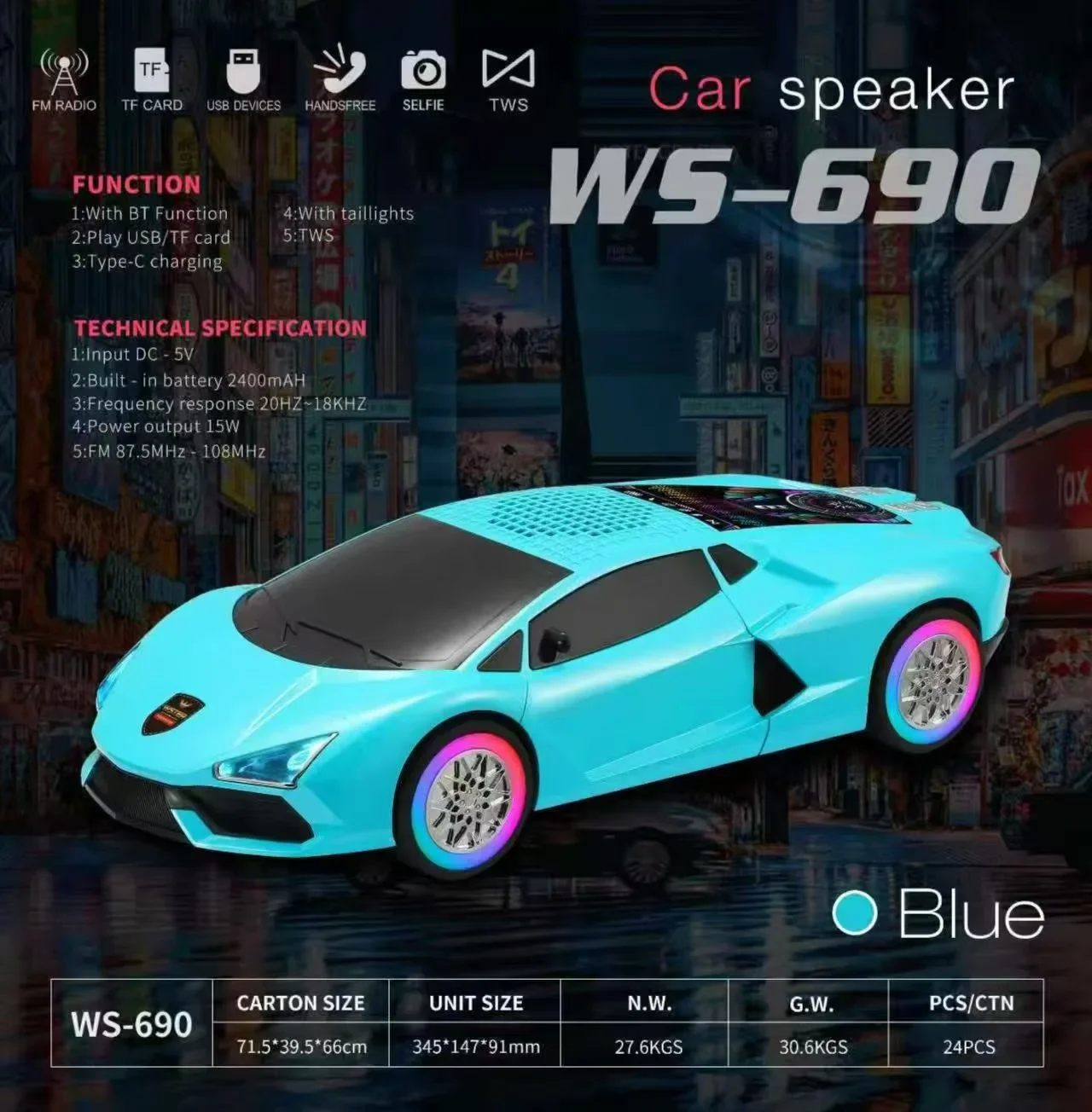Summer New WS-690 Music Car Wireless Bluetooth Speaker High Appearance Car Model Speaker Desktop Ornament USB/TF/FM Play Mode
Summer New WS-690 Music Car Wireless Bluetooth Speaker High Appearance Car Model Speaker Desktop Ornament USB/TF/FM Play Mode