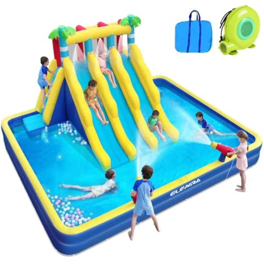 Backyard inflatable water slide for big kids, PVC material, blue and yellow, large double-layer pool with 3 extra-long slides,
Backyard inflatable water slide for big kids, PVC material, blue and yellow, large double-layer pool with 3 extra-long slides,