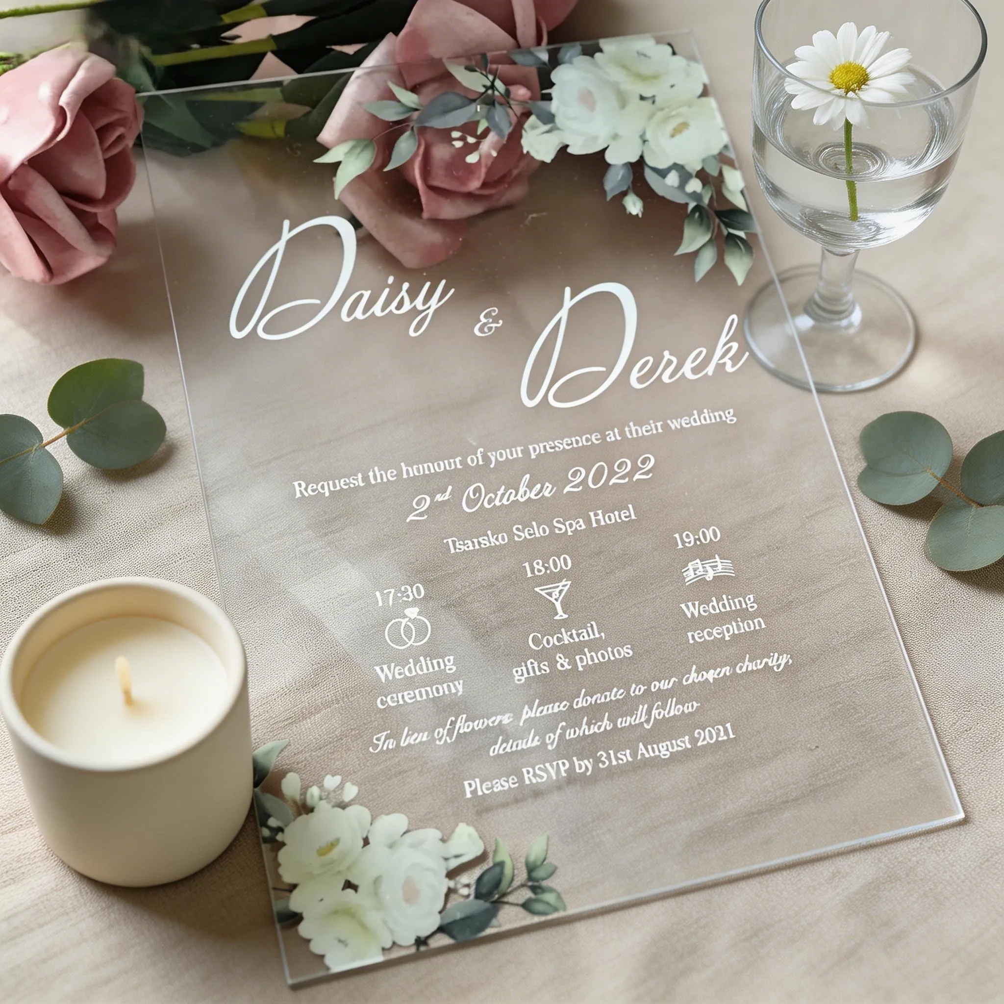 10Pcs Custom White Rose Acrylic Wedding Invitation,Elegant Semi-transparent Envelope,Personalized Personalized Invitation Cards
10Pcs Custom White Rose Acrylic Wedding Invitation,Elegant Semi-transparent Envelope,Personalized Personalized Invitation Cards