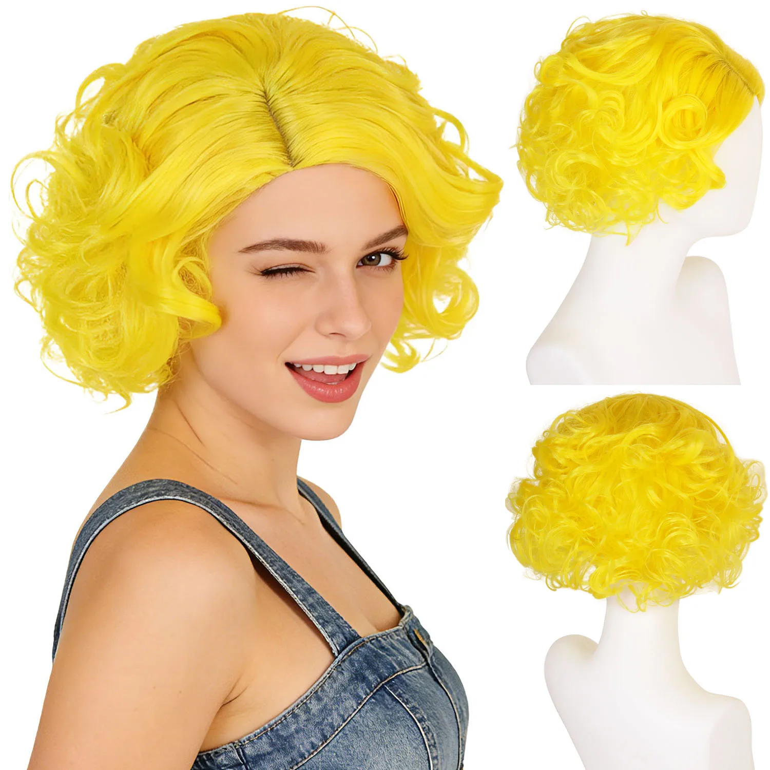Synthetic Hair 12 Inch Yellow Wig with Bangs Short Curly Wavy Wigs for Women Anime Princess Cosplay Wig Halloween Carnival Party
Synthetic Hair 12 Inch Yellow Wig with Bangs Short Curly Wavy Wigs for Women Anime Princess Cosplay Wig Halloween Carnival Party