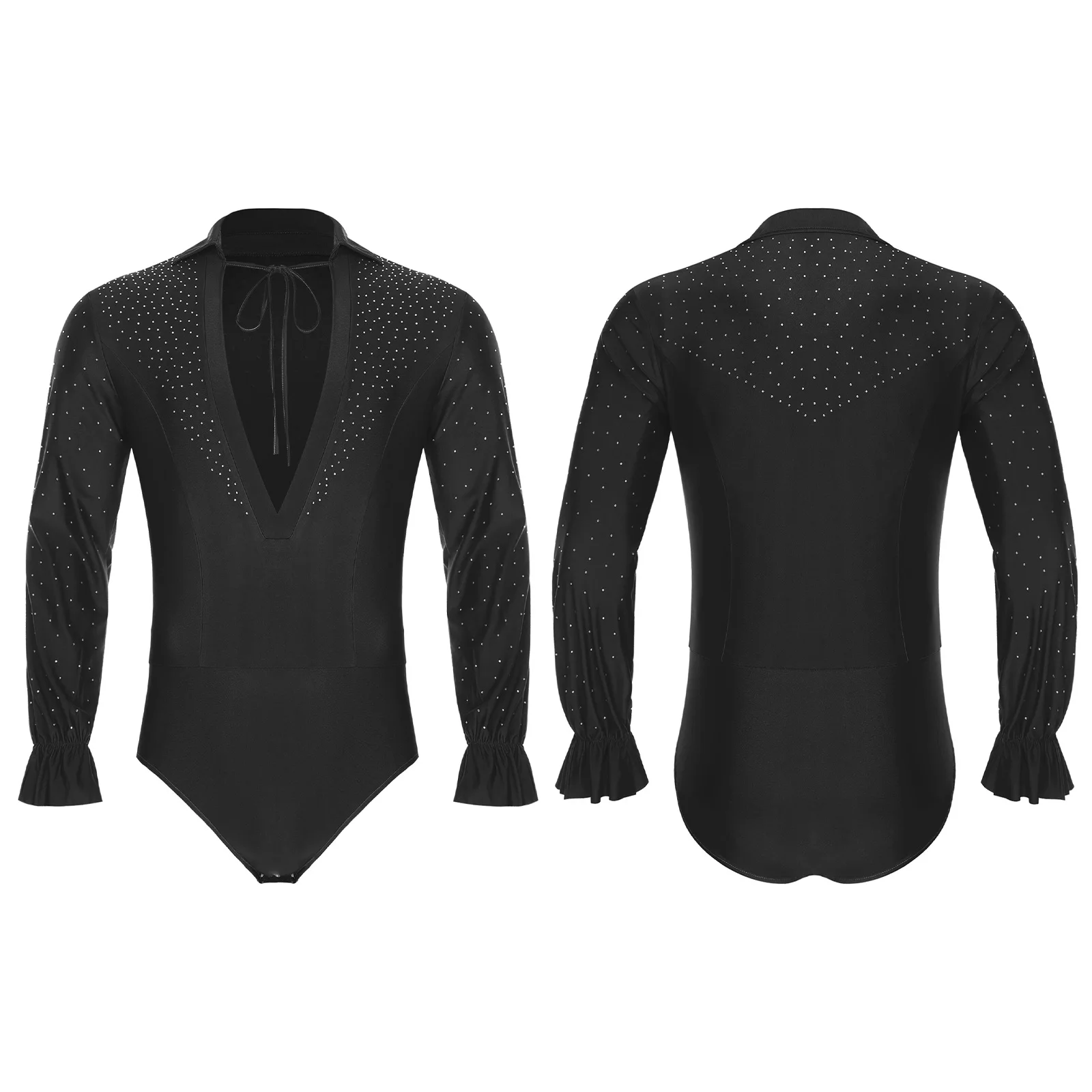 Elegant Mens Latin Jazz Dance Leotard Male Deep V Neck Long Sleeve Glitter Rhinestones Latin Dance Bodysuit for Stage Prom Show
Elegant Mens Latin Jazz Dance Leotard Male Deep V Neck Long Sleeve Glitter Rhinestones Latin Dance Bodysuit for Stage Prom Show