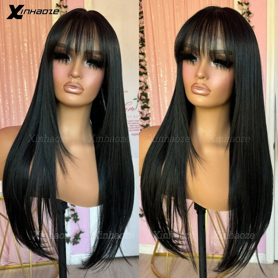 #1 Jet Black Glueless Human Hair 13x4 Lace Front Wigs with Baby Hair Fringe Wigs Pre Plucked 360/Full Lace Wigs with Bangs
#1 Jet Black Glueless Human Hair 13x4 Lace Front Wigs with Baby Hair Fringe Wigs Pre Plucked 360/Full Lace Wigs with Bangs