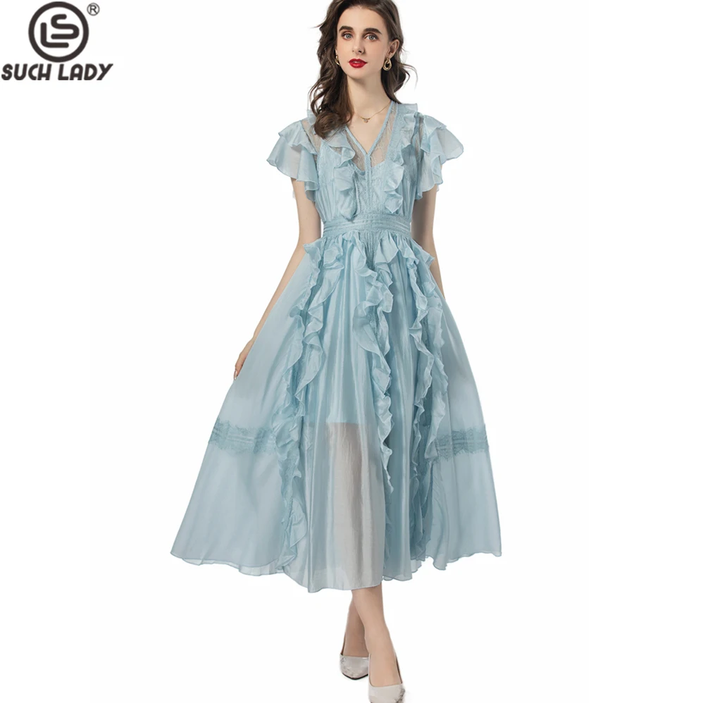 Women's Dresses V Neck Flare Sleeves Ruffles Lace Patchwork High Street Casual Mid Vestidos
Women's Dresses V Neck Flare Sleeves Ruffles Lace Patchwork High Street Casual Mid Vestidos