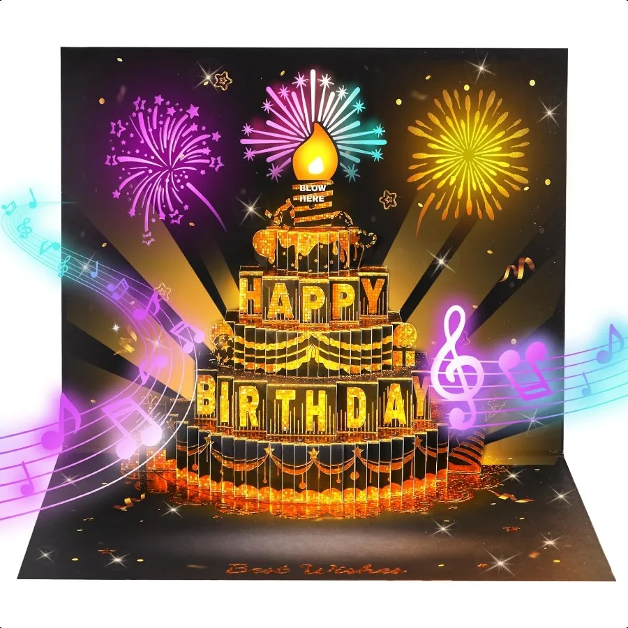 Musical Birthday Cards 3D Pop Up Card with Music and Light Birthday Cards with Interactive Blowable Candle Gift for Her Him Mom
Musical Birthday Cards 3D Pop Up Card with Music and Light Birthday Cards with Interactive Blowable Candle Gift for Her Him Mom