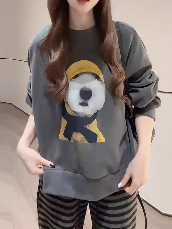 Spring Fashion Loose Casual round Neck Hoodie Women's plus Size Dog Cartoon Print Overhead Sweatshirt Comfortable Top
Spring Fashion Loose Casual round Neck Hoodie Women's plus Size Dog Cartoon Print Overhead Sweatshirt Comfortable Top