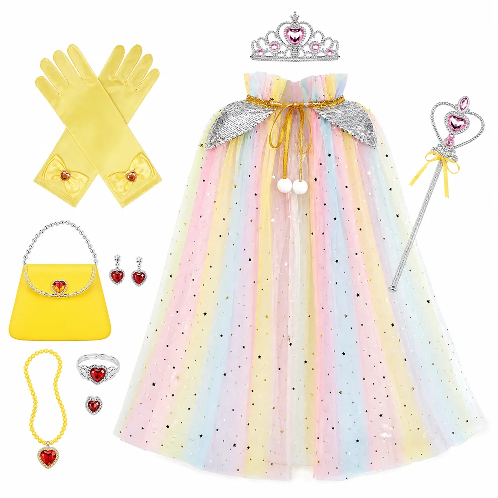 Princess Cloak Gauze Sequin Cape Crown Handbag Set Summer Birthday Party Fluffy A Line Queen Cosplay Costume Accessories
Princess Cloak Gauze Sequin Cape Crown Handbag Set Summer Birthday Party Fluffy A Line Queen Cosplay Costume Accessories