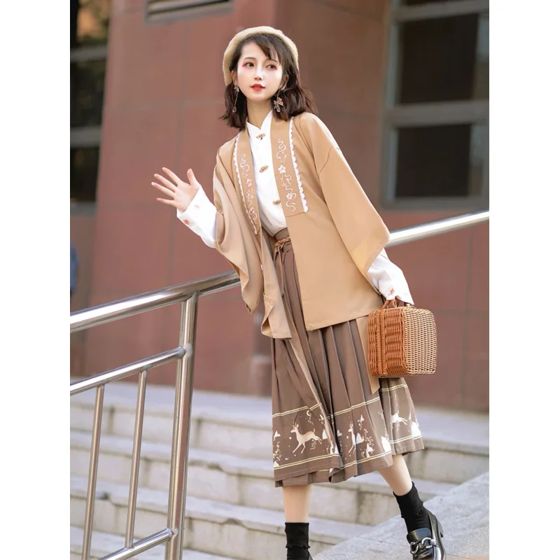 Chinese Traditional Costume Hanfu Modern Style Ming Dynasty Improved Woman Cosplay Fashion Fresh Grace Brown JK Skirt 3PCS Set
Chinese Traditional Costume Hanfu Modern Style Ming Dynasty Improved Woman Cosplay Fashion Fresh Grace Brown JK Skirt 3PCS Set