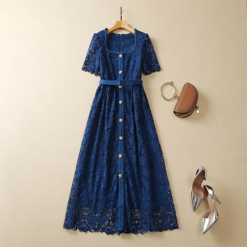European and American women's clothes 2023 spring new Short sleeve blue hollowed out water soluble flower Pleated Dress XXL
European and American women's clothes 2023 spring new Short sleeve blue hollowed out water soluble flower Pleated Dress XXL