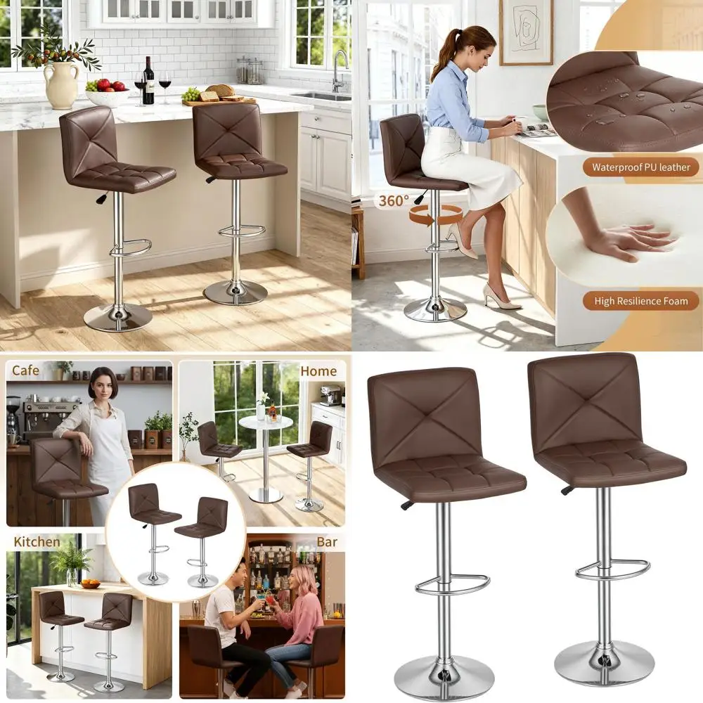 Adjustable Swivel Counter Height Bar Stools with PU Leather, Brown
Adjustable Swivel Counter Height Bar Stools with PU Leather, Brown