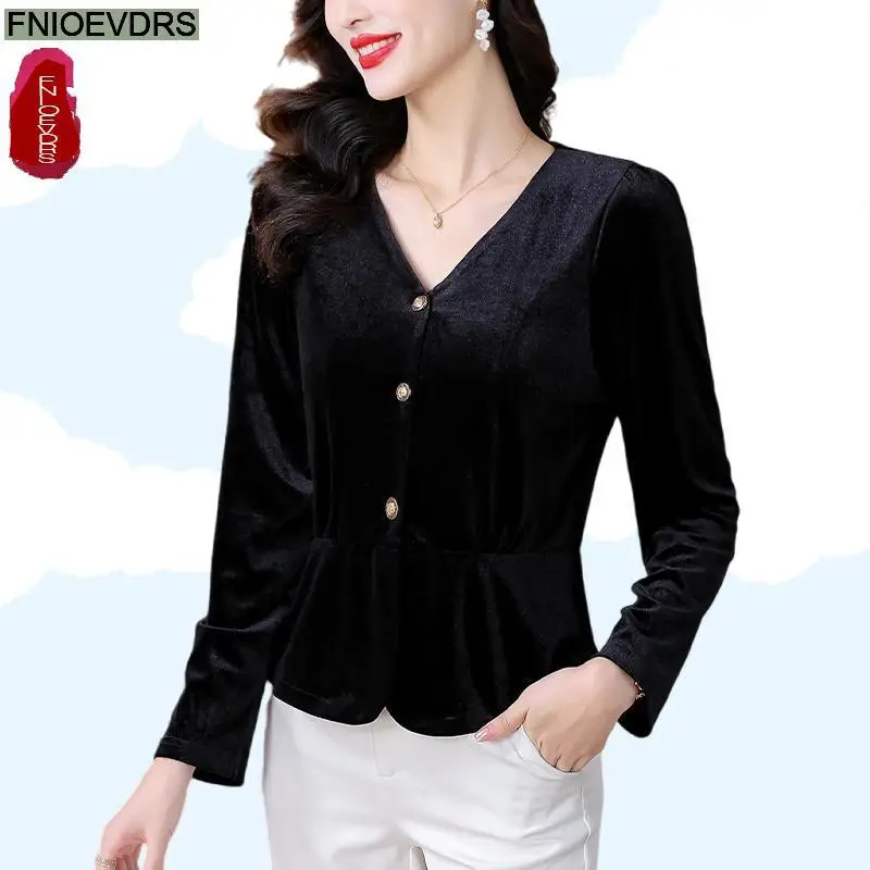 Retro Vintage French Design Fashion Black Velvet Tops New Design Women Long Sleeve V Neck Button Basic Shirts Blouses
Retro Vintage French Design Fashion Black Velvet Tops New Design Women Long Sleeve V Neck Button Basic Shirts Blouses