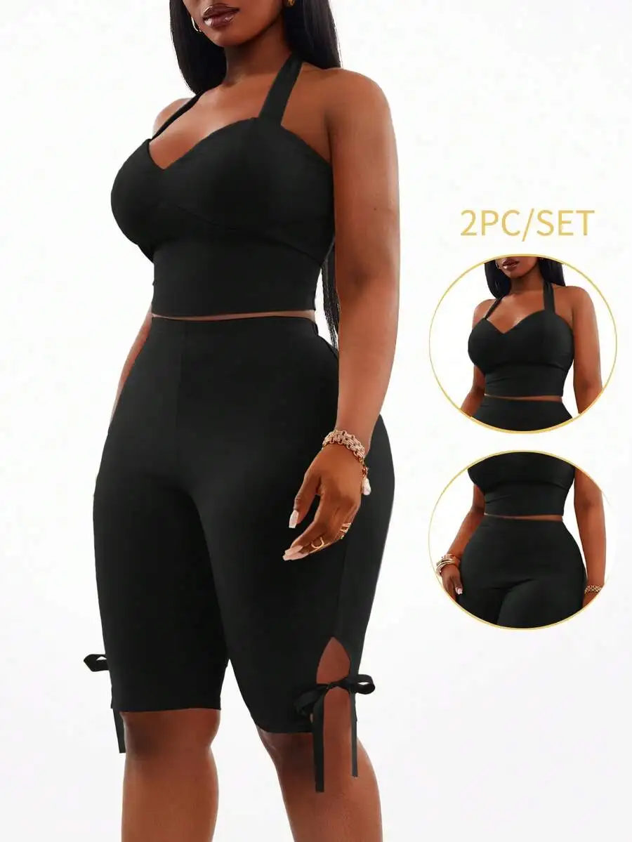 Plus Size Solid Halter Top And Tight Shorts 2 Piece Set Casual Summer Outfit
Plus Size Solid Halter Top And Tight Shorts 2 Piece Set Casual Summer Outfit
