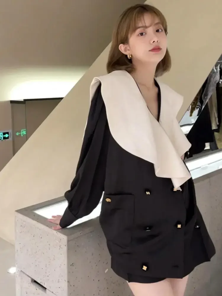 2022 Autumn New Lotus Leaf Collar Long-sleeved Women Shirt Double Breasted Black Top
2022 Autumn New Lotus Leaf Collar Long-sleeved Women Shirt Double Breasted Black Top
