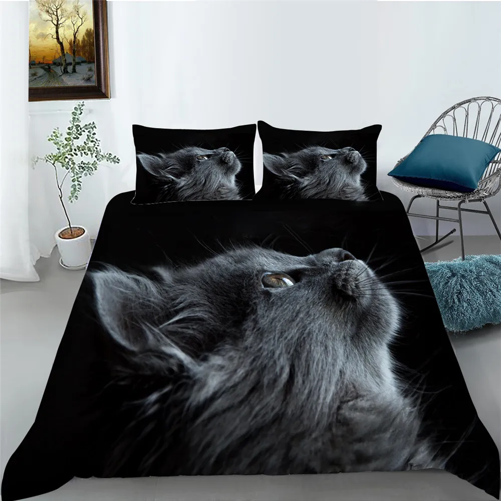 Home Bed Sets Black Background Bedding Cover Suit Girl Woman 3D Lovely Cat Printed Quilt Cover Set with Bedding Pillow
Home Bed Sets Black Background Bedding Cover Suit Girl Woman 3D Lovely Cat Printed Quilt Cover Set with Bedding Pillow
