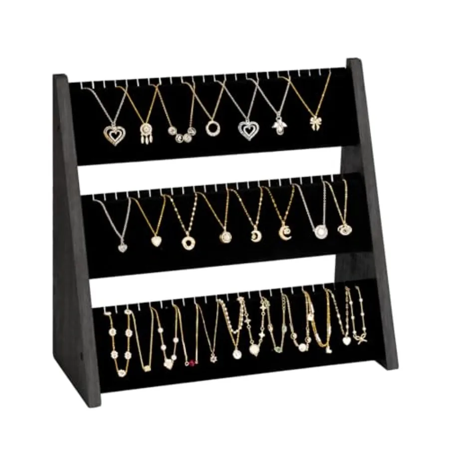 Necklace Organizer, 3-Tier Necklace Holder Jewelry Organizer Stand with Velvet, Wood Necklace Jewelry Display Stand, Necklace D
Necklace Organizer, 3-Tier Necklace Holder Jewelry Organizer Stand with Velvet, Wood Necklace Jewelry Display Stand, Necklace D