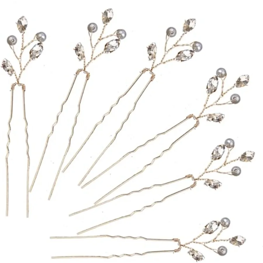 6PCS Gold Hair Pins with Pearls and Crystals for Women and Girls. U Shaped Rhinestone hair accessories for Daily Use or Various
6PCS Gold Hair Pins with Pearls and Crystals for Women and Girls. U Shaped Rhinestone hair accessories for Daily Use or Various