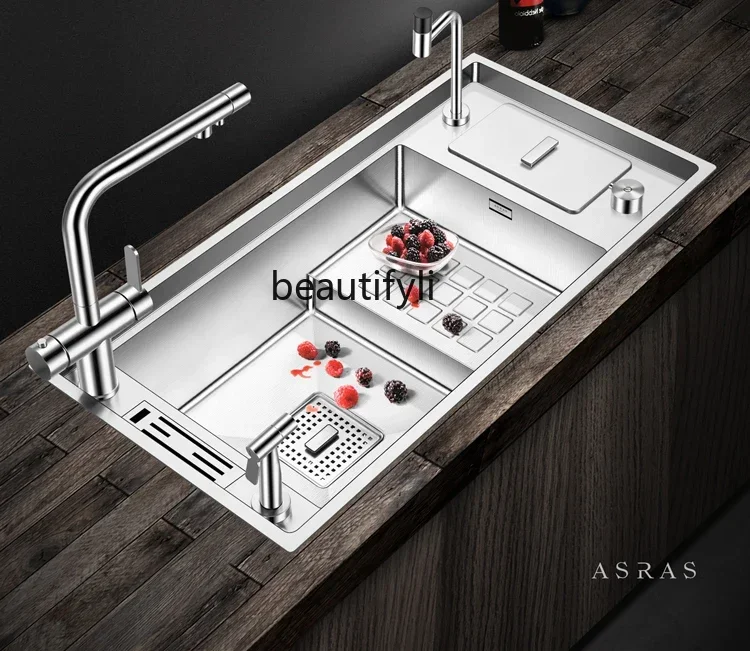 Stainless Steel Sink Multi-Functional Handmade Sink Ladder Height Washing Basin with Trash Can
Stainless Steel Sink Multi-Functional Handmade Sink Ladder Height Washing Basin with Trash Can