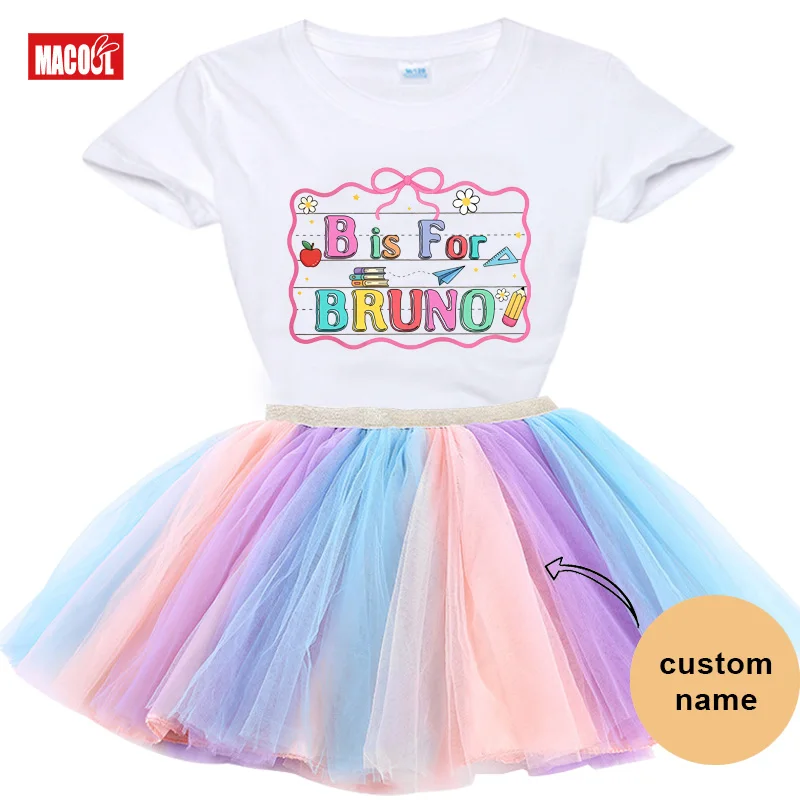 Personalized Name Girls Tutu Outfit Back To School T-Shirt Rainbow Skirt Set Toddler First Day of School Kids Clothes Suit Set
Personalized Name Girls Tutu Outfit Back To School T-Shirt Rainbow Skirt Set Toddler First Day of School Kids Clothes Suit Set