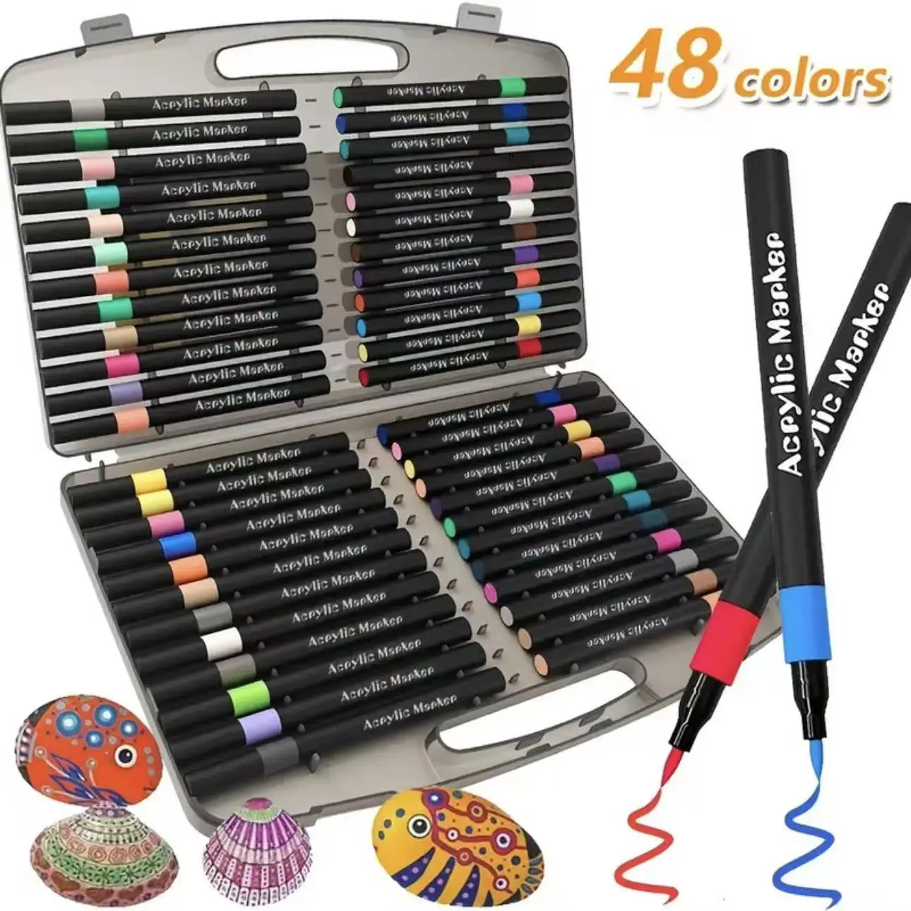 48pcs Washable Stackable Color Acrylic Paint Markers Soft Tip In Small Black Storage Box Art Drawing Graffiti Marker Pen
48pcs Washable Stackable Color Acrylic Paint Markers Soft Tip In Small Black Storage Box Art Drawing Graffiti Marker Pen