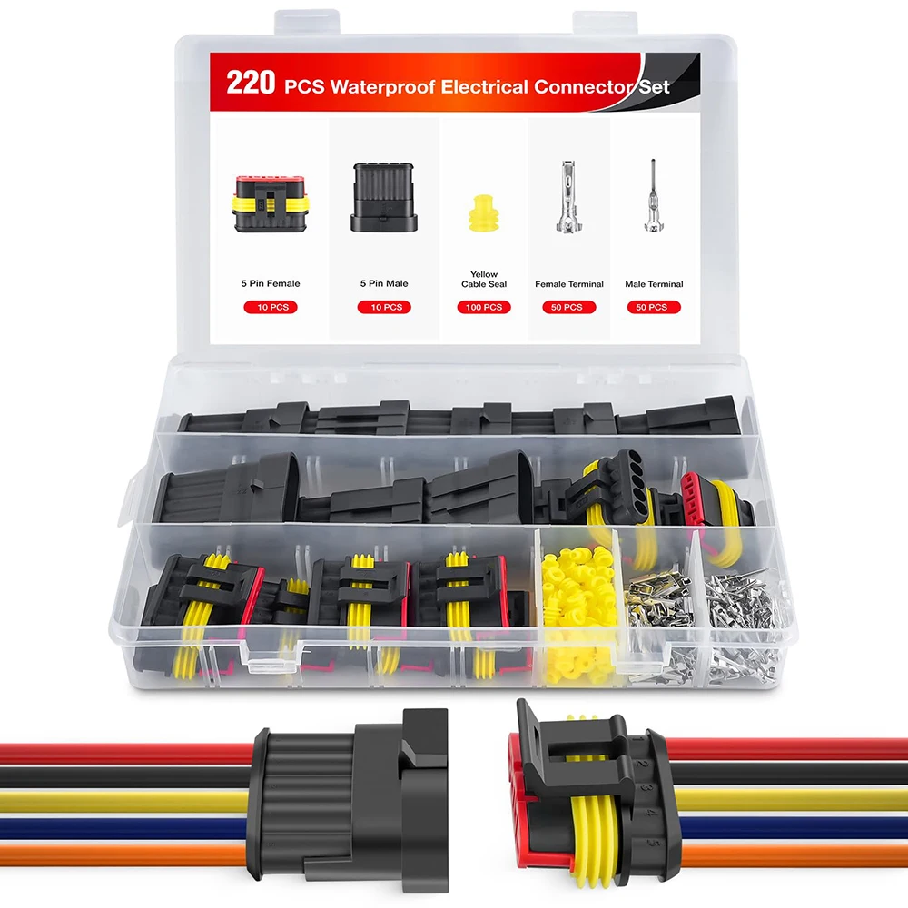 220PCS 5-pin electrical connector plug male and female terminal wire connector waterproof connector for automobiles, motorcycles
220PCS 5-pin electrical connector plug male and female terminal wire connector waterproof connector for automobiles, motorcycles