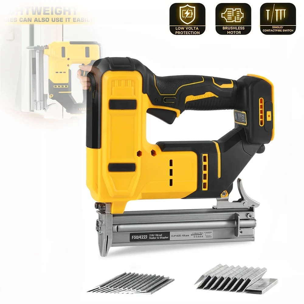2-In-1 Cordless Brad Nailer And Stapler, Compatible with DEWALT 20V MAX Battery, Brushless Heavy-Duty, Safety Lock, 1-3/16" Nails And 7/8" Staples, Ideal for Flooring And Trim (Tool Solely, NO Battery)
2-In-1 Cordless Brad Nailer And Stapler, Compatible with DEWALT 20V MAX Battery, Brushless Heavy-Duty, Safety Lock, 1-3/16" Nails And 7/8" Staples, Ideal for Flooring And Trim (Tool Solely, NO Battery)
