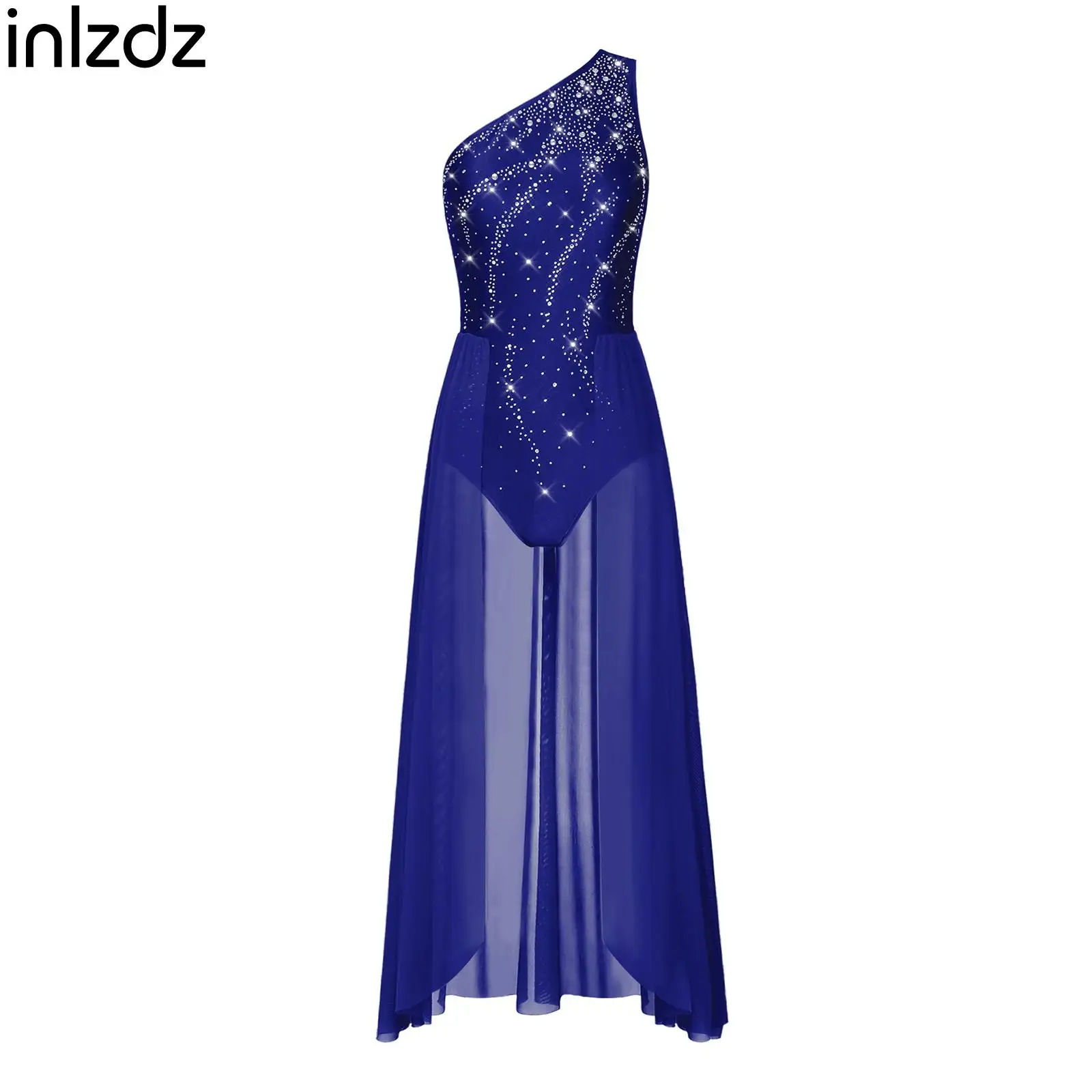 Elegant Women Lyrical Ballet Dance Jumpsuit Rhinestone One Shoulder Sleeveless Leotard Split Mesh Skirt Flowy Modern Dancewear
Elegant Women Lyrical Ballet Dance Jumpsuit Rhinestone One Shoulder Sleeveless Leotard Split Mesh Skirt Flowy Modern Dancewear