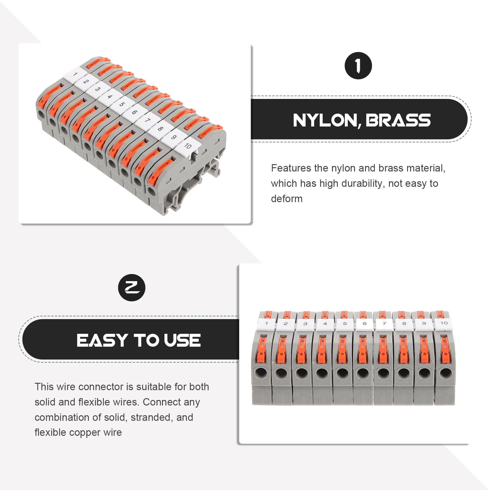 Electrical Wire Connectors 10 Sets Quick Splice Screw Block Nylon DIN Rail Terminal Blocks Wire Terminals Stripped Insulated
Electrical Wire Connectors 10 Sets Quick Splice Screw Block Nylon DIN Rail Terminal Blocks Wire Terminals Stripped Insulated