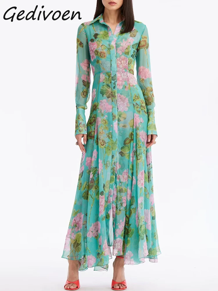 Gedivoen Summer Fashion Designer Vintage Floral Print Dress Women's Turn-down Collar Long Sleeve High Waist Slim Mesh Long Dress
Gedivoen Summer Fashion Designer Vintage Floral Print Dress Women's Turn-down Collar Long Sleeve High Waist Slim Mesh Long Dress