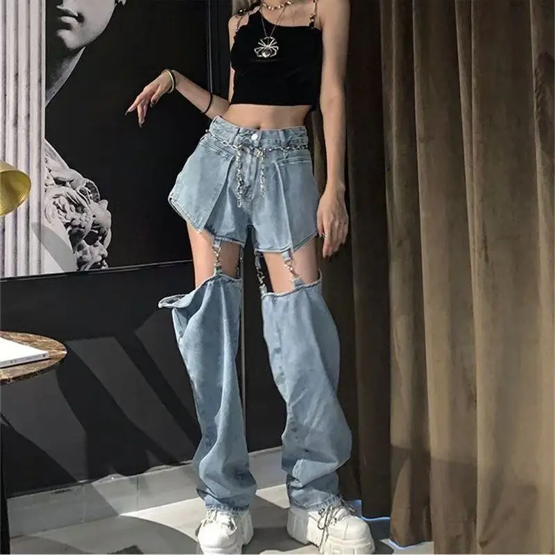Retro Women's Straight Loose Chain High Waist Pants Summer Design Removable Y2k Jeans
Retro Women's Straight Loose Chain High Waist Pants Summer Design Removable Y2k Jeans