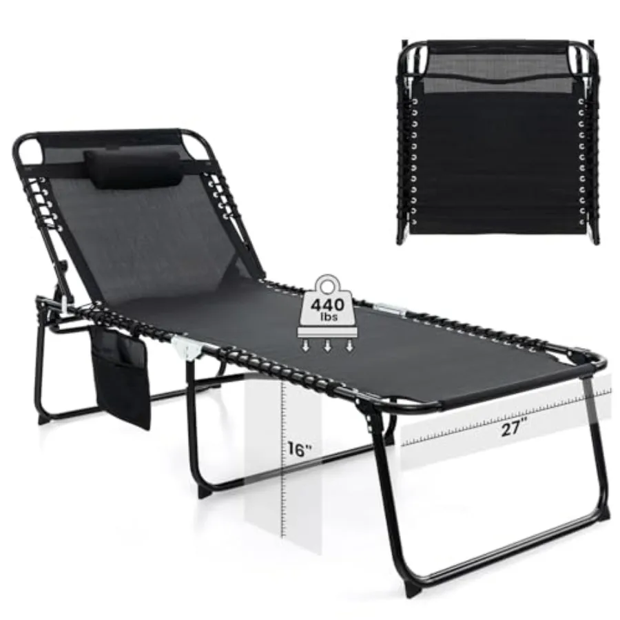Lounge Chair for Outside, 440lbs 27" Oversize Folding Beach Tanning Sunbath Chair with Adjustable Backrest and Removable Pillow
Lounge Chair for Outside, 440lbs 27" Oversize Folding Beach Tanning Sunbath Chair with Adjustable Backrest and Removable Pillow