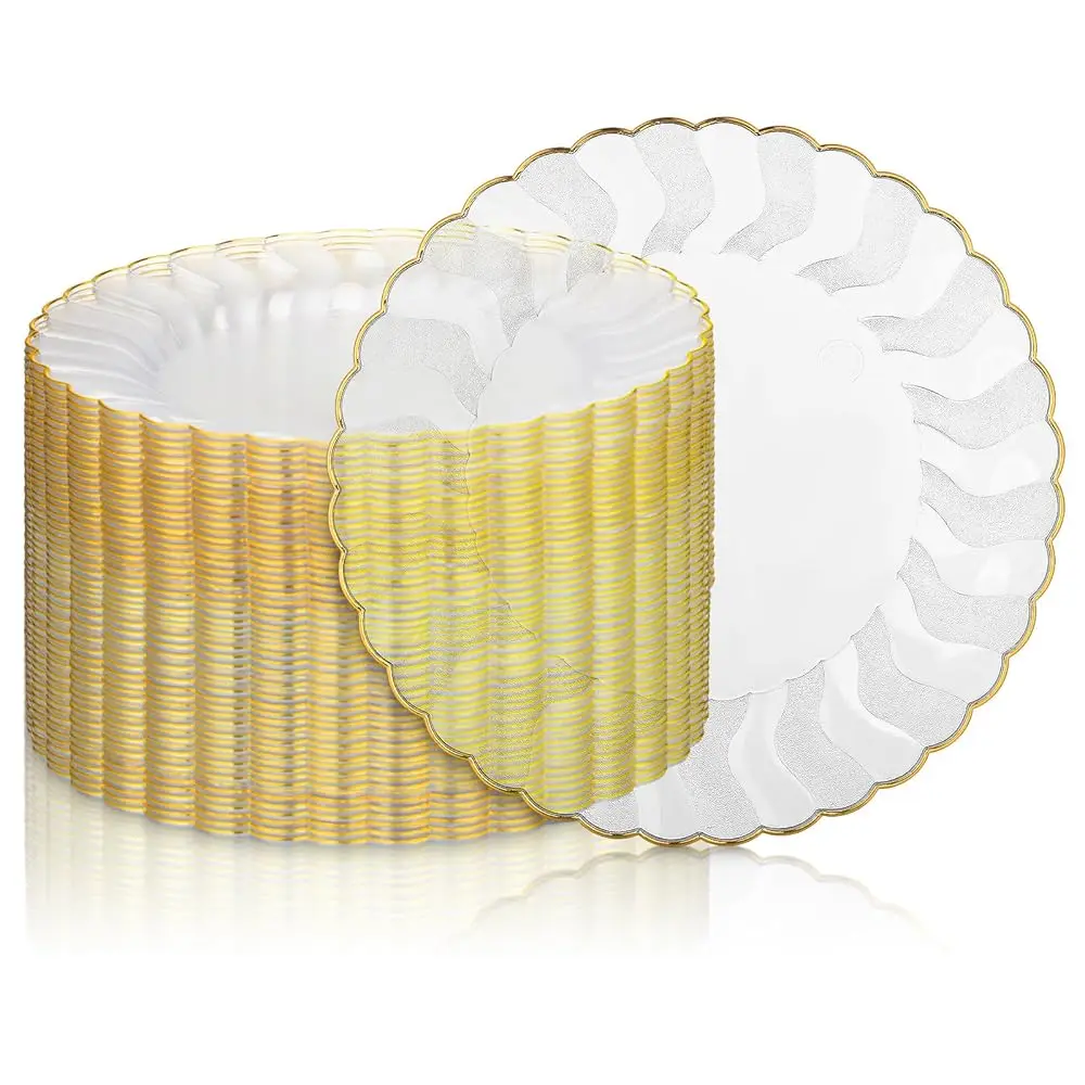 50 Pcs Plastic Plates With Gold Trim 6'' Small Round Disposable Vintage Dessert Plates For Party Birthday Buffet Wedding
50 Pcs Plastic Plates With Gold Trim 6'' Small Round Disposable Vintage Dessert Plates For Party Birthday Buffet Wedding