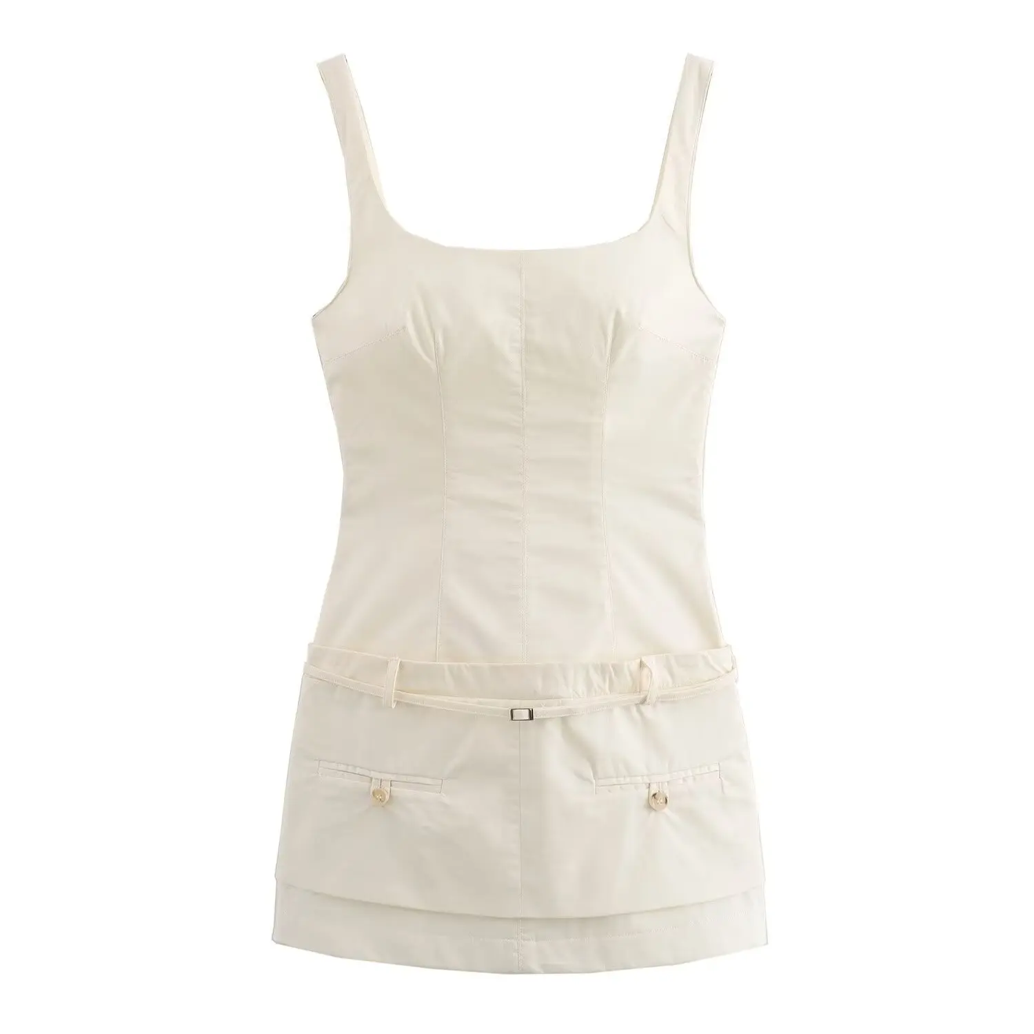 New summer women's French high-end string belt button pocket short square collar dress
New summer women's French high-end string belt button pocket short square collar dress