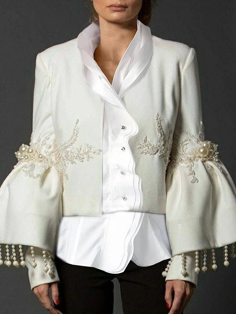 Women's Elegant Pearl Fringe Jacket Cardigan Embroidered Stand Collar Autumn Flared Sleeves Fashion British Female Jackets Coats
Women's Elegant Pearl Fringe Jacket Cardigan Embroidered Stand Collar Autumn Flared Sleeves Fashion British Female Jackets Coats