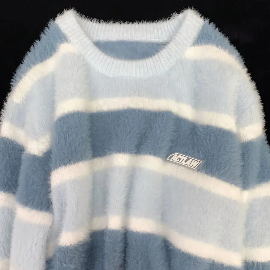 Корейский стиль, полосатый вязаный свитер из искусственной норки, женский свободный пуловер большого размера, элегантный свободный крой
Корейский стиль, полосатый вязаный свитер из искусственной норки, женский свободный пуловер большого размера, элегантный свободный крой