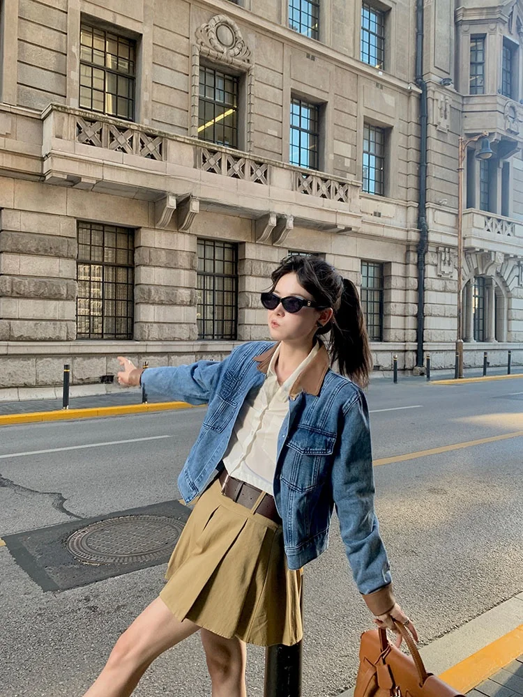 Loose Casual Brown Leather Collar Denim Jaet Women's Sle Vintage Autumn Winter Cotton Pure Color Commute Button Coat
Loose Casual Brown Leather Collar Denim Jaet Women's Sle Vintage Autumn Winter Cotton Pure Color Commute Button Coat