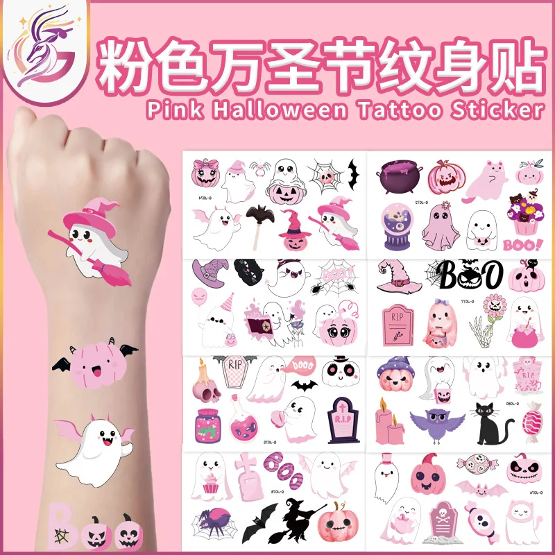 Pink Halloween Tattoo Stickers Cute Pink Ghost Pumpkin Cartoon Halloween Party Disposable Temporary Tattoo
Pink Halloween Tattoo Stickers Cute Pink Ghost Pumpkin Cartoon Halloween Party Disposable Temporary Tattoo