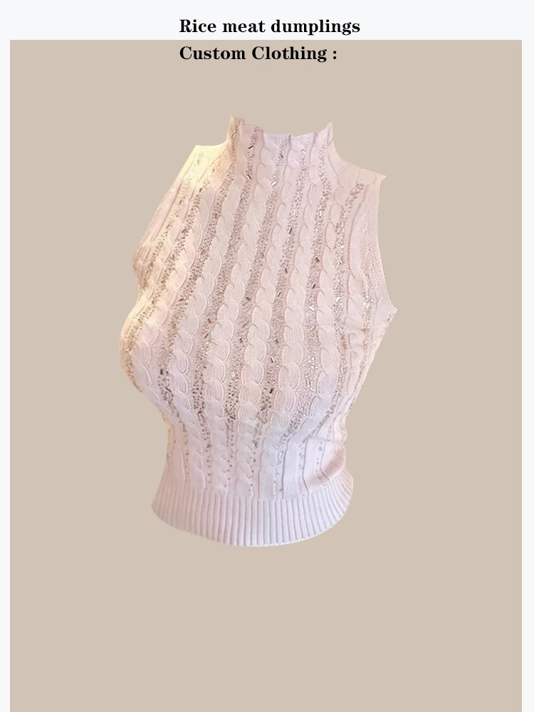 Fashionable Knitted Half High Collar Sleeveless Vest Texture Twist Flower Pattern Women's Slim Fit Short Length Outerwear
Fashionable Knitted Half High Collar Sleeveless Vest Texture Twist Flower Pattern Women's Slim Fit Short Length Outerwear
