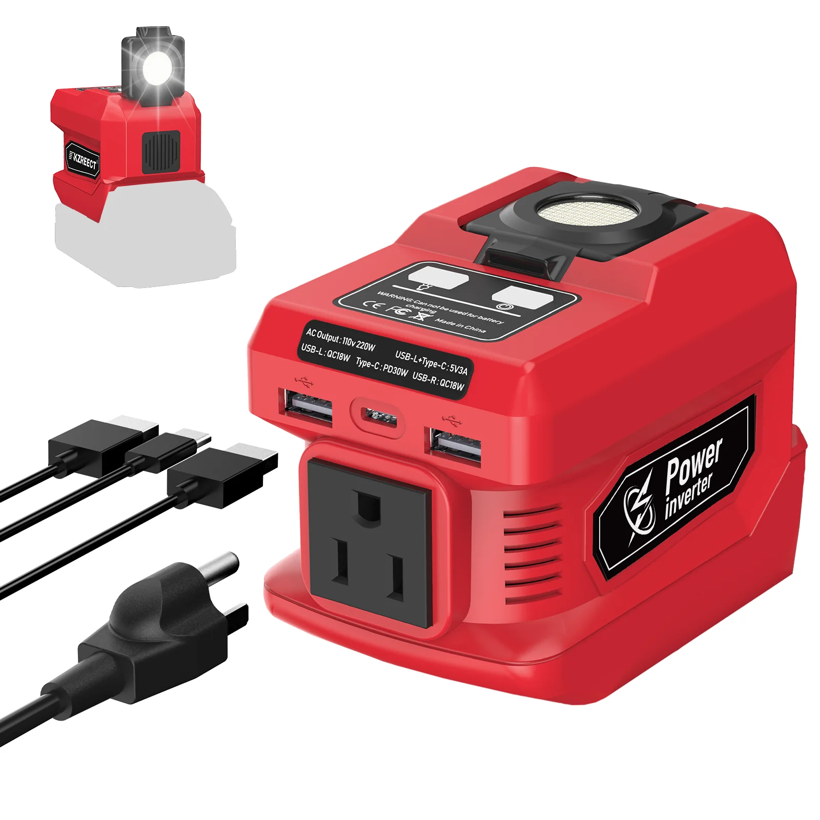 Azocek 220W Power Inverter for Milwaukee 18V Battery, with 4 Output Ports, 400LM LED Working Light, Portable Outlet for Camping
Azocek 220W Power Inverter for Milwaukee 18V Battery, with 4 Output Ports, 400LM LED Working Light, Portable Outlet for Camping