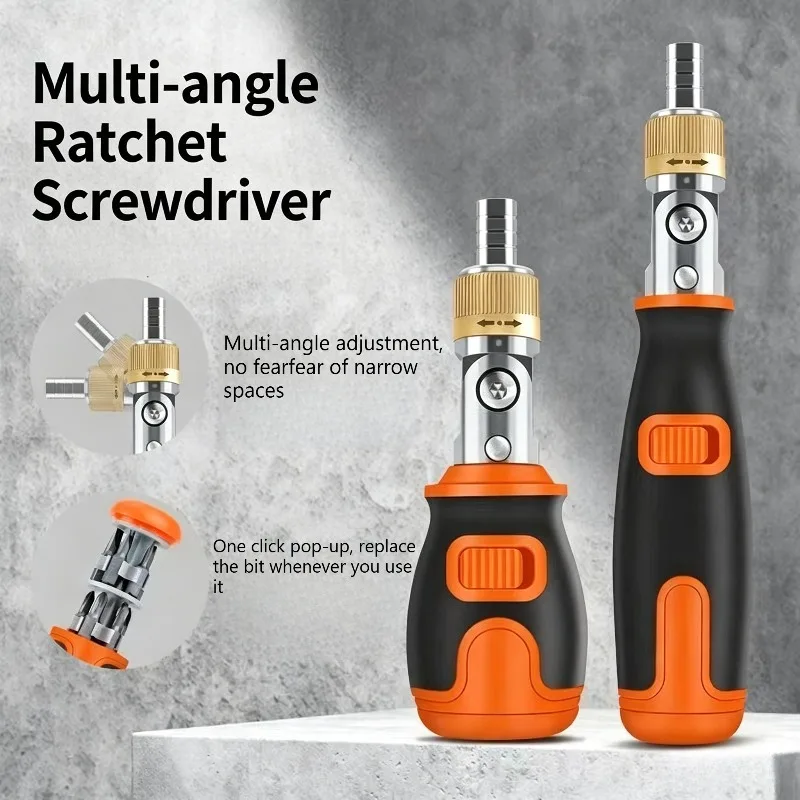 Multi-Angle Ratcheting Screwdriver, Adjustable Bidirectional Ratchet Screwdriver with Quick-Release Bit Holder for Home Workshop
Multi-Angle Ratcheting Screwdriver, Adjustable Bidirectional Ratchet Screwdriver with Quick-Release Bit Holder for Home Workshop