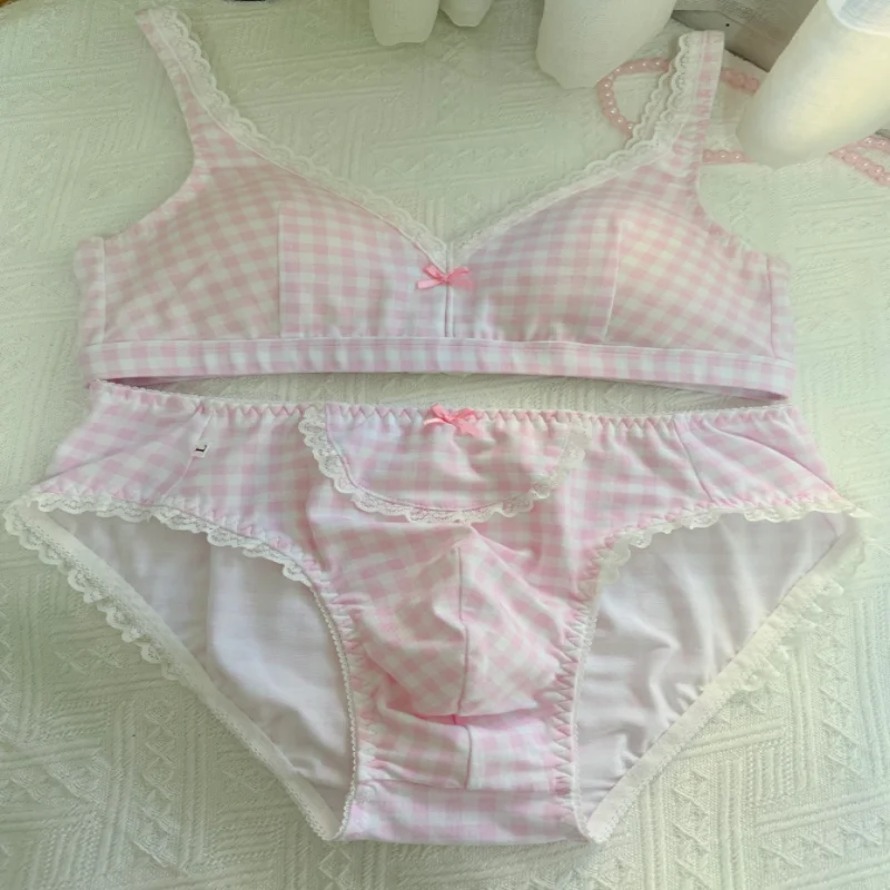 Cute Lolita Wome Bow Print Bra & Panties Lingerie Set Pure Cotton Comfortable Soft Man Sexy Underwear Plaid Lace Bra Panty Set
Cute Lolita Wome Bow Print Bra & Panties Lingerie Set Pure Cotton Comfortable Soft Man Sexy Underwear Plaid Lace Bra Panty Set