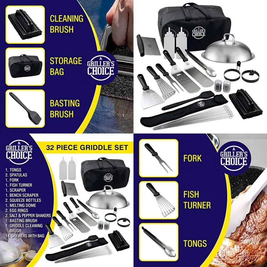 Griddle Accessories Set Metal Spatulas - Commercial Heavy Duty Stainless Steel, Flat Top, Grill, Indoor-Outdoor, Hibachi, BBQ G
Griddle Accessories Set Metal Spatulas - Commercial Heavy Duty Stainless Steel, Flat Top, Grill, Indoor-Outdoor, Hibachi, BBQ G