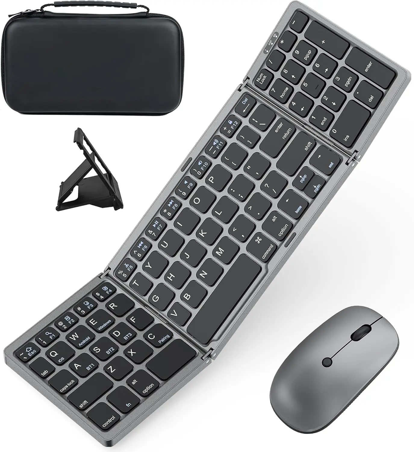 Foldable Bluetooth Keyboard & Mouse with Portable Case, Rechargeable, 2.4G Wireless & Bluetooth for Laptop, iPad, iOS, Android