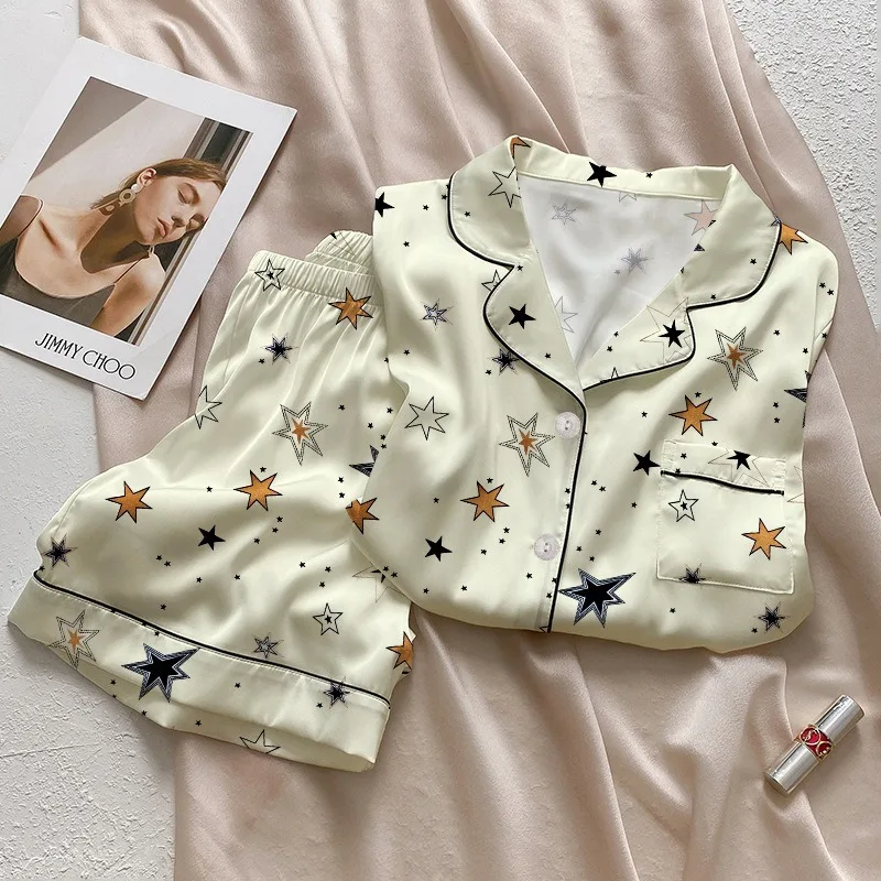 Big Size Pajamas Little Star Fall and Winter Ice Silk Print Sleepwear Women's Short Sleeve Fashion Cardigan Loungewear Set
Big Size Pajamas Little Star Fall and Winter Ice Silk Print Sleepwear Women's Short Sleeve Fashion Cardigan Loungewear Set