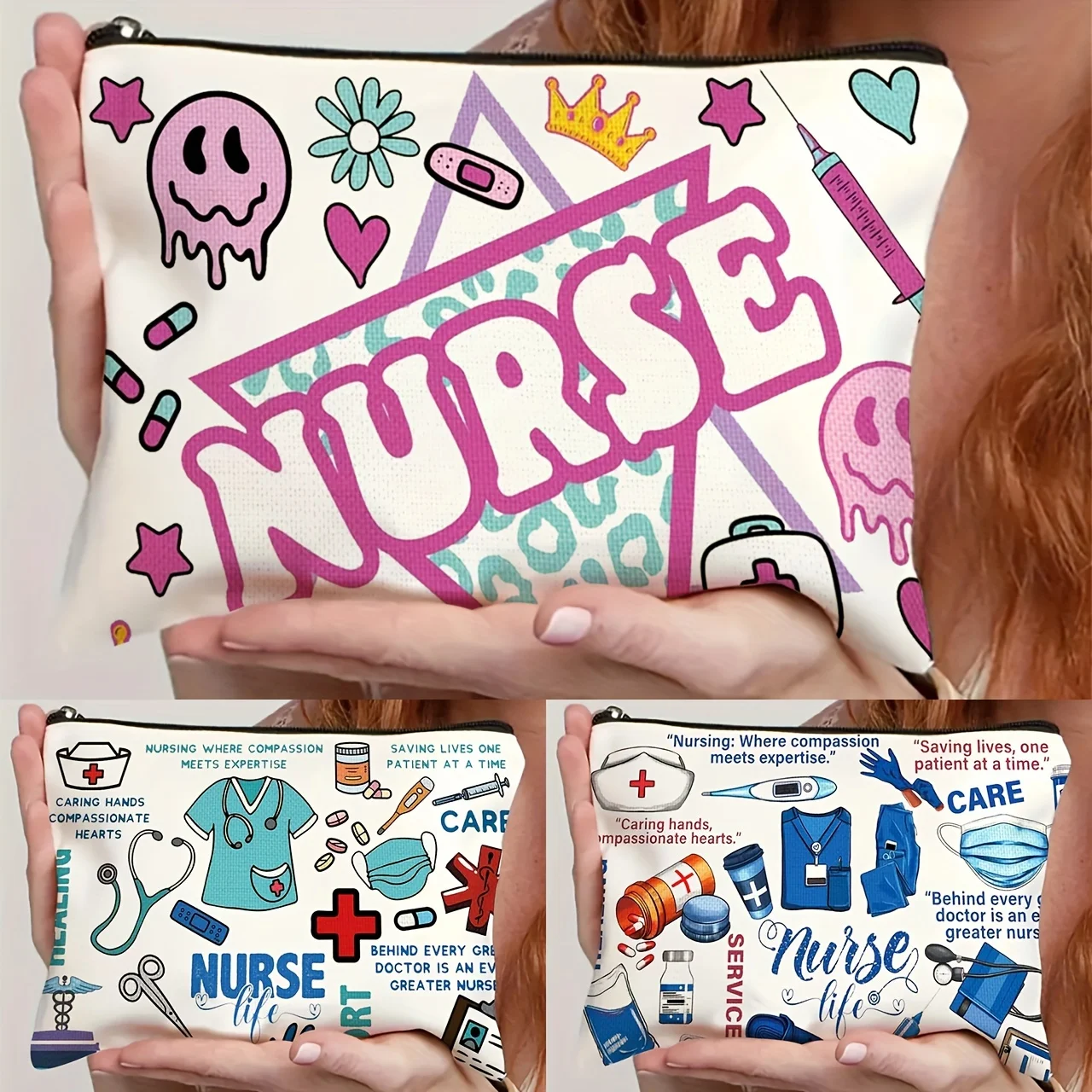 Nurse-Themed Makeup Bag - Symbols & Nursing Essentials Design, Durable Fabric Compact Travel Cosmetic Pouch, Perfect Gift Nurses
Nurse-Themed Makeup Bag - Symbols & Nursing Essentials Design, Durable Fabric Compact Travel Cosmetic Pouch, Perfect Gift Nurses
