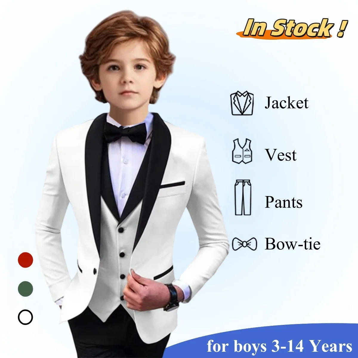 Homecoming Suit Set for Boy Ring Bearer - 4 Pieces Jacket Pants Vest Bowtie Formal Tuxedo Pants - Children 3-14 Years Suit
Homecoming Suit Set for Boy Ring Bearer - 4 Pieces Jacket Pants Vest Bowtie Formal Tuxedo Pants - Children 3-14 Years Suit
