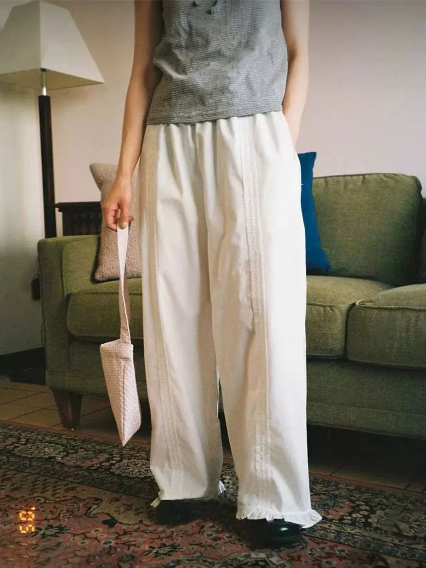 Cute Lace Trim Elastic Waist Casual Long Pants Summer New Sweet Design Cotton Wide Leg Straight Tube Pants Girls Women
Cute Lace Trim Elastic Waist Casual Long Pants Summer New Sweet Design Cotton Wide Leg Straight Tube Pants Girls Women