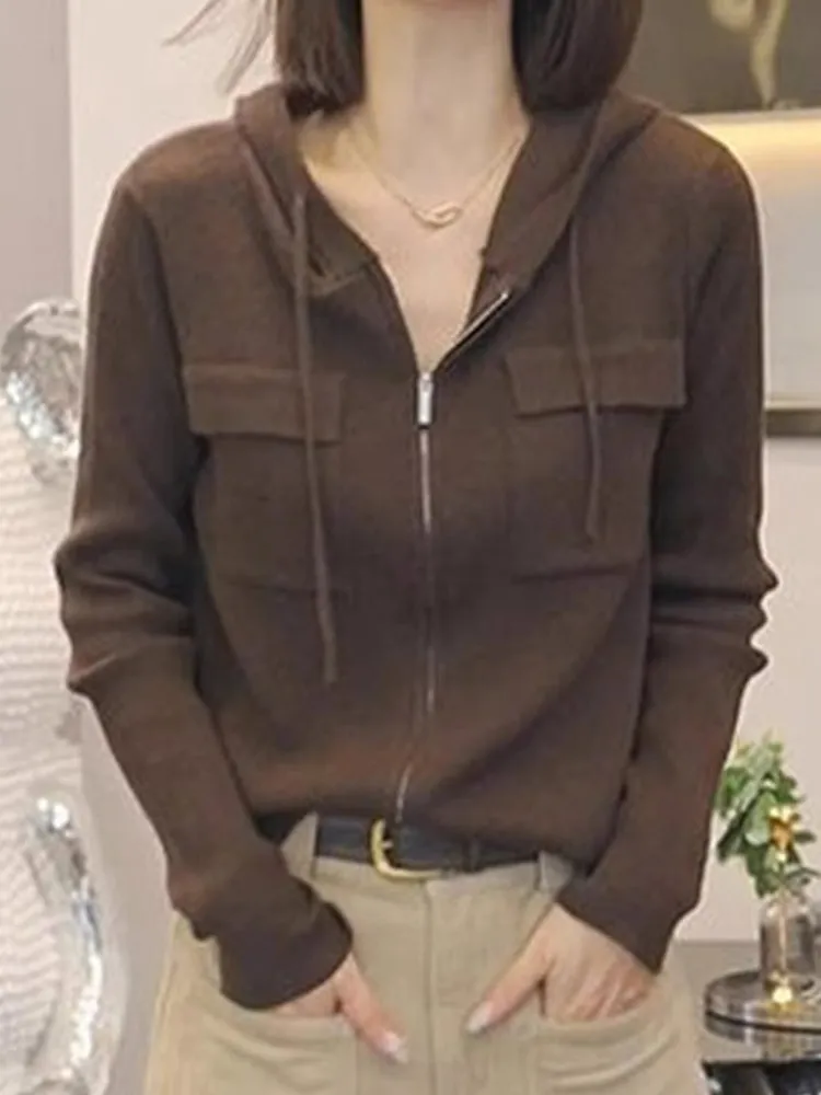 Zipper Design Pure Color Hooded Knitted Sweater Long Sleeve Women's Fashion Autumn Versatile Slim Fit Double Zipper Style
Zipper Design Pure Color Hooded Knitted Sweater Long Sleeve Women's Fashion Autumn Versatile Slim Fit Double Zipper Style