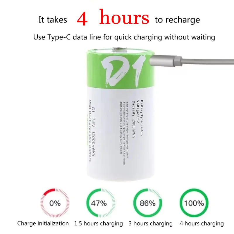 The Actual Battery of 1.5V D1 of 1.2,000 Thousand Watt: Rechargeable with Usb-C Can Be Used for Automobile Charging and Improved to Replace Energy Convenient and Quick
The Actual Battery of 1.5V D1 of 1.2,000 Thousand Watt: Rechargeable with Usb-C Can Be Used for Automobile Charging and Improved to Replace Energy Convenient and Quick